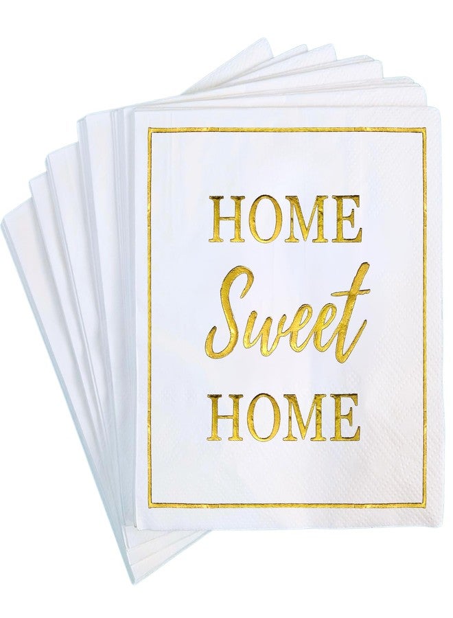 Cloverjoyed Housewarming Party Decorations Napkins, 50 Pack, Home Sweet Home Paper Napkin in White and Gold Foil, New Home Gift Ideas, Open House Real Estate Agent Gifts to Clients - Image 1